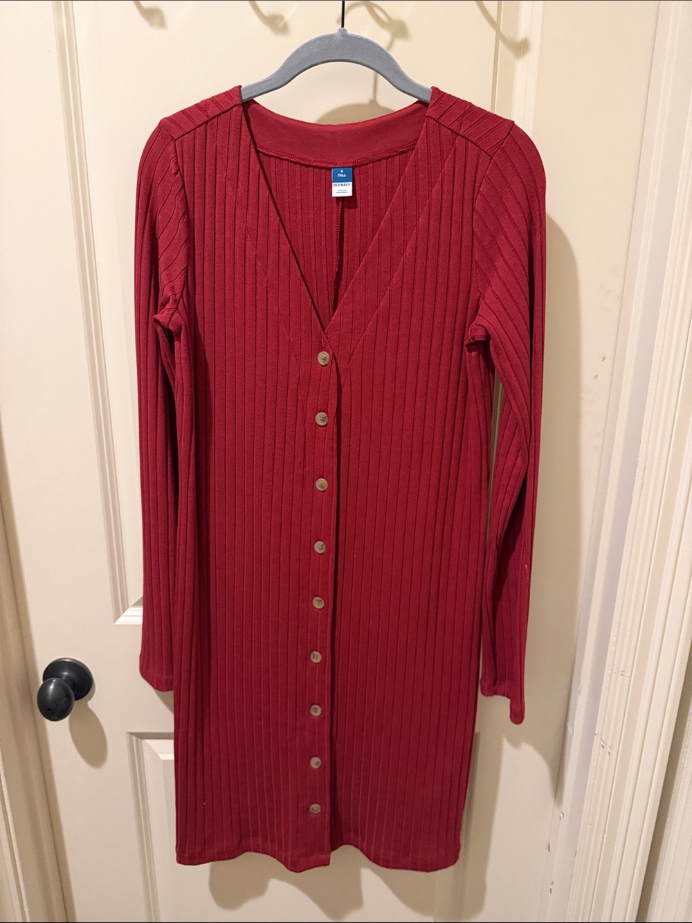 Old Navy Long-Sleeve Ribbed Button-Front Dress - Red